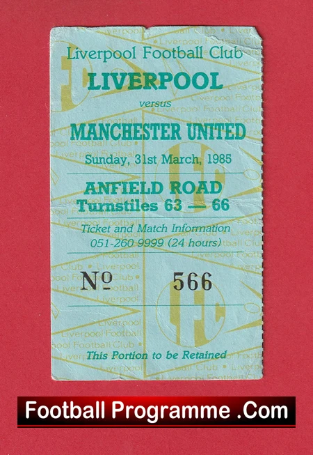 Liverpool v Manchester United 1985 - Football Ticket - Image 2