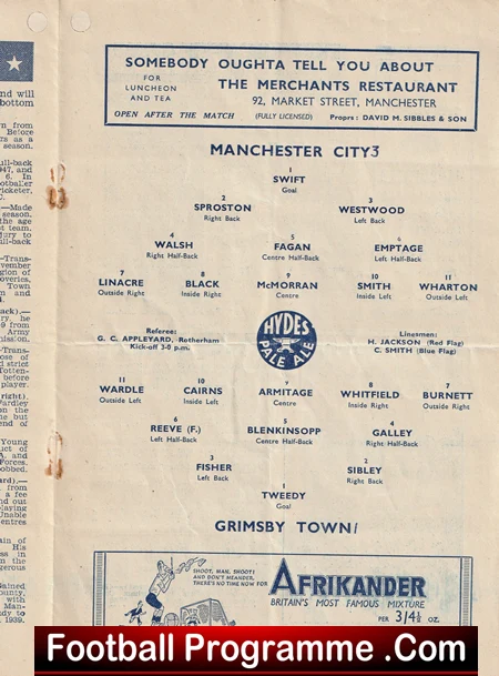 Manchester City v Grimsby Town 1948 - 1940's Programme - Image 3
