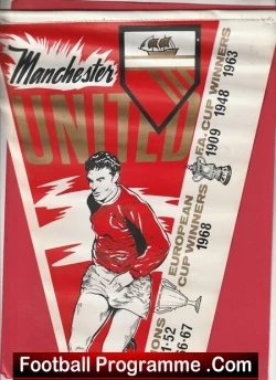 Manchester United Pennant Flag Man Utd Cup Honours 1907 - 1968 - football memorabilia