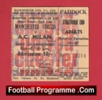 Manchester United v AC Milan 1969 European Cup Semi Final Ticket