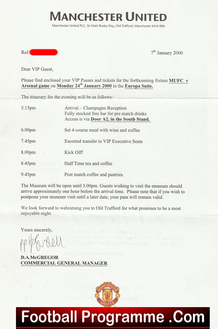 Manchester United v Arsenal 2000 - Match Ticket VIP Pack - Image 4