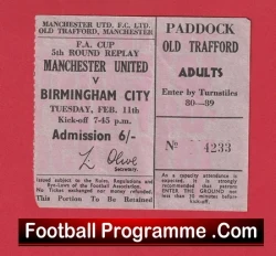 Manchester United v Birmingham City 1969 - Ticket FA Cup Replay - football memorabilia
