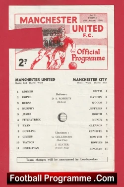 Manchester United v Manchester City 1968 - Man Utd Reserves - football programme