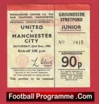 Manchester United v Manchester City 1982 – Football Ticket