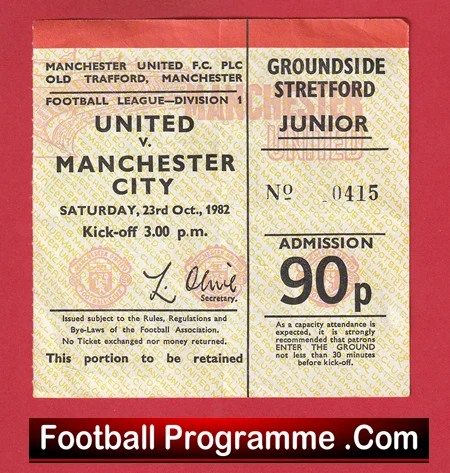 Manchester United v Manchester City 1982 - Football Ticket - Image 2