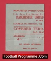 Manchester United v Sheffield Wednesday 1962 – FA Cup Match Ticket