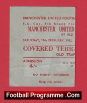 Manchester United v Sheffield Wednesday 1962 – FA Cup Match Ticket