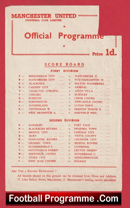 Manchester United v Stoke City 1956 - Reserves Busby Babes Bobby Charlton - Image 2