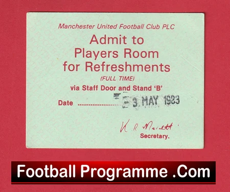 Manchester United v Swansea City 1983 - Players Room Ticket - Image 2
