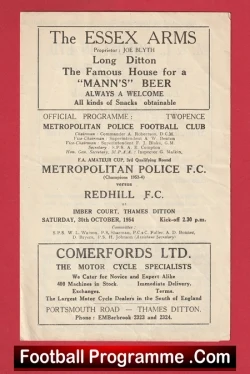 Metropolitan Police v Redhill 1954 - Met Police Football - football programme