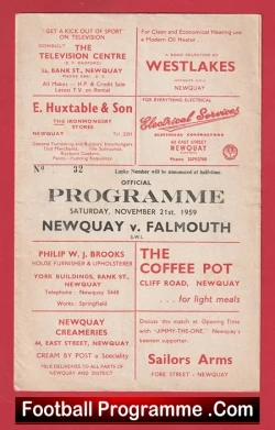 Newquay v Falmouth 1959 - football programme