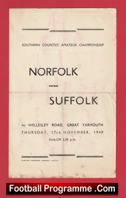 Norfolk v Suffolk 1949 - Southern Counites Amateur Yarmouth Signed - football memorabilia
