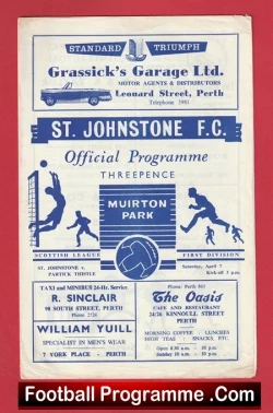 St Johnstone v Partick Thistle 1962 - Alex Feguson - football programme
