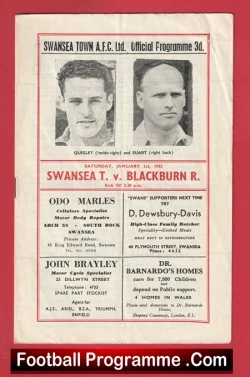 Swansea Town v Blackburn Rovers 1955 - football programme