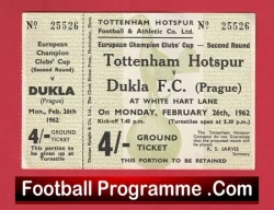 Tottenham Hotspur v Dukla Prague 1962 - Football Ticket - football memorabilia