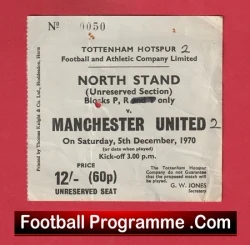 Tottenham Hotspur v Manchester United 1970 - Match Ticket - football memorabilia