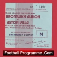 West Bromwich Albion v Aston Villa 1976 – Football Ticket