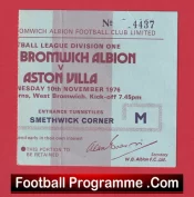 West Bromwich Albion v Aston Villa 1976 – Football Ticket
