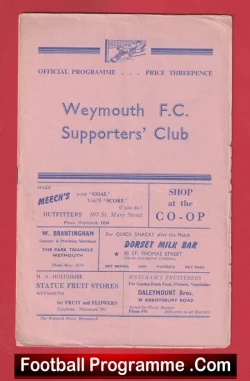 Weymouth v Portsmouth 1956 - Friendly Match 1950s - football programme