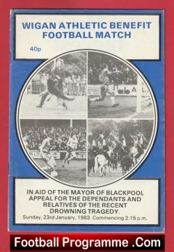 Wigan Athletic v Blackpool 1983 - Bobby Charlton + George Best - football programme