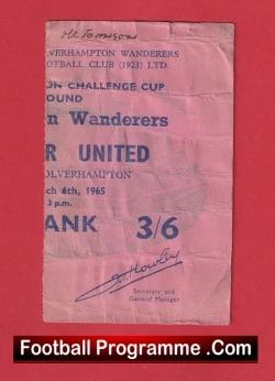 Wolves v Manchester United 1965 - 1960's FA Cup Match Ticket - football memorabilia