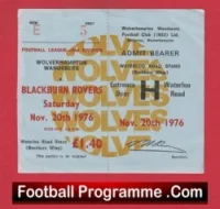 Wolves Wanderers v Blackburn Rovers 1976 – Football Ticket