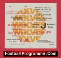 Wolves Wanderers v Newcastle United 1974 – Football Ticket
