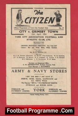 York City v Grimsby Town 1954 - 1950s Multi Signed Autographed - football programme
