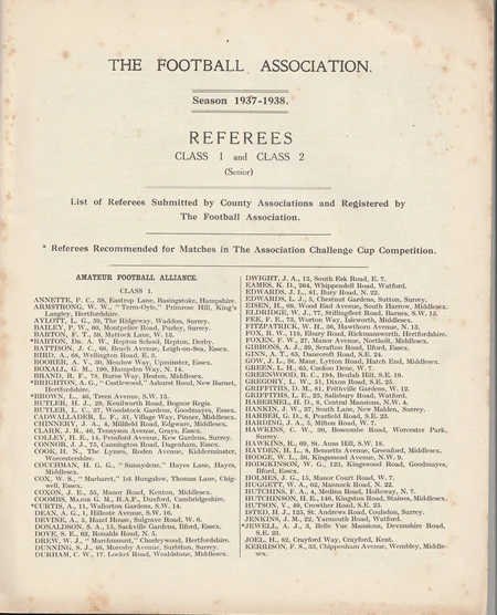 Football Association List Of Referees Book 1937 - 1938 - Image 3