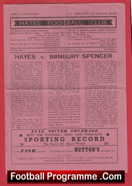 Hayes v Banbury Spencer 1949 - FA Cup Prelims - Image 2