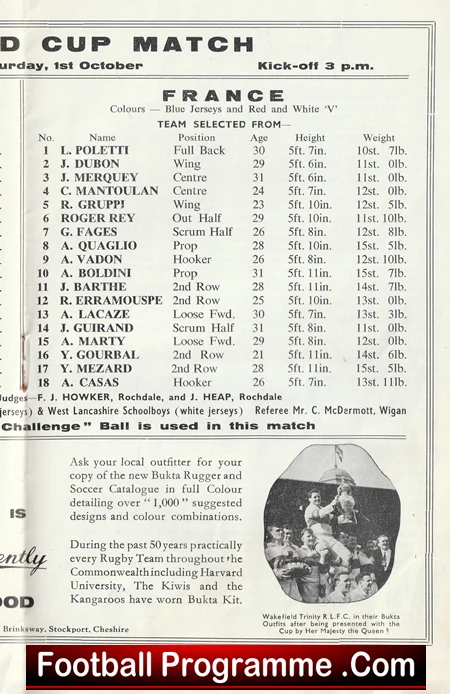 Great Britain Rugby v France 1960 - Rugby World Cup Swinton - Image 4