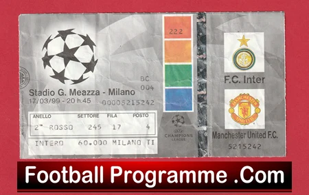 Inter Milan v Manchester United 1999 - Treble Season Match Ticket - Image 2