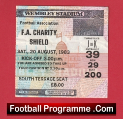  Liverpool v Manchester United 1983 - Charity Shield Football Ticket Football Programme .COM Football Programmes Memorabilia