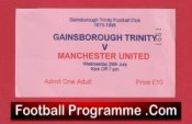  Gainsborough Trinity v Manchester United 1998 - Treble Season Pink Ticket Football Programme .COM Football Programmes Memorabilia