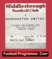 Middlesbrough v Manchester United 1992 – Ticket 1st Premier League Champions