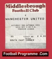 Middlesbrough v Manchester United 1992 – Ticket 1st Premier League Champions