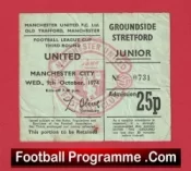 Manchester United v Manchester City 1974 – 2nd Division Match Ticket