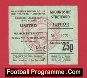 Manchester United v Manchester City 1974 – 2nd Division Match Ticket