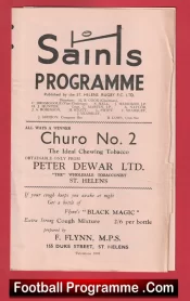 St Helens Rugby v Feathersone Rovers 1961 – Rugby Programme