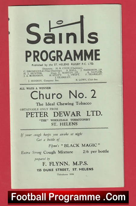 St Helens Rugby v Warrington 1961 - Rugby Programmes - Image 2