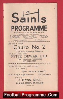  St Helens Rugby v Wigan 1960 - Rugby Programmes Football Programme .COM Football Programmes Memorabilia