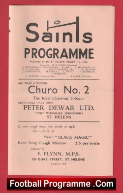  St Helens Rugby v Hunslet 1960 - Rugby Programmes Football Programme .COM Football Programmes Memorabilia