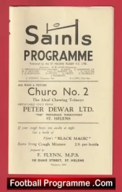 St Helens Rugby v Hunslet 1960 – Rugby Programmes