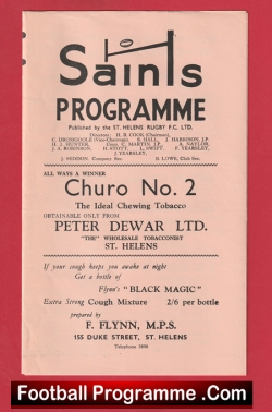  St Helens Rugby v Hunslet 1960 - Rugby Programmes Football Programme .COM Football Programmes Memorabilia