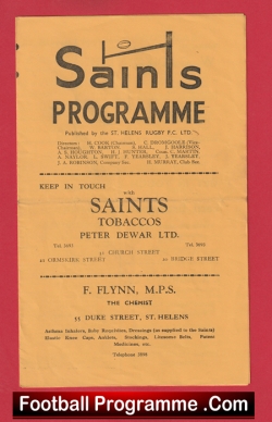  St Helens Rugby v Liverpool City 1960 - Rugby Programme Football Programme .COM Football Programmes Memorabilia