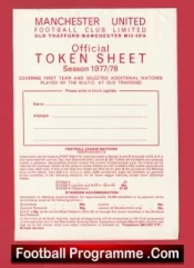 Manchester United Official Token Sheet 1977 – 1978