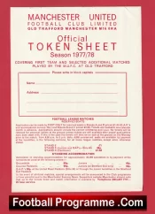 Manchester United Official Token Sheet 1977 – 1978