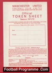 Manchester United Official Token Sheet 1971 – 1972