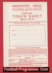 Manchester United Official Token Sheet 1971 – 1972