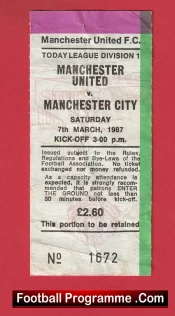 Manchester United v Manchester City 1987 – Ticket Ferguson First Season